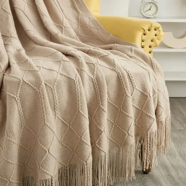 Oversized Khaki Blanket Ins Nordic Tassel Knitted Blanket Office Napping Air Conditioning Blanket Sofa Cover Shawl Bed End Towel