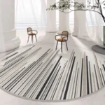 Black White Line Cloakroom Rug Modern Nordic Bedroom Decor Carpet Minimalist Round Carpets for Living Room Soft Fluffy Plush Mat - Image 3