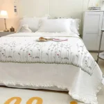 Fresh Flower Embroidered Summer Blanket 4/3/1 Pcs Ruffled Quilted Summer Quilt Set Machine Washable Lightweight Comforter Duvet - Image 2