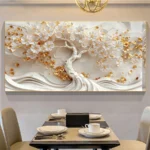 Abstract White Flower Tree Landscape Posters Golden Tree Wall arts Modern Wall Decor for Living Room Wall Art Decor, No Frame - Image 3