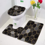 Abstract Black White Marble Bath Mat Set Creative Geometric Texture Modern Carpet Home Bathroom Decor Non-slip Rugs Toilet Cover - Image 3
