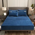 Solid Stretch Velvet Fabric Fitted Sheet Soft Elastic Bedspread Mattress Cover Bed Linen Protector Fitted Sheet Winter Keep Warm - Image 2