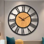 3D Large Wall Clocks Nordic Roman Numerals Retro Round Wood Metal Iron Accurate Silent Hanging Ornament Living Room Decoration