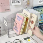 Convenient Clear Acrylic Bookends with Handle Desk Organizer Divided Book Stand Desktop Sorting Rack Study Supplies