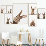 Kawaii Rabbit Canvas Printings Nordic Woodland Animal Poster Wall Art Brown Bunny Print Painting Pictures Kid Bedroom Decor