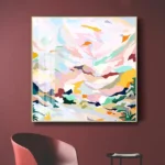 40x40cm Abstract Pink Mountain Canvas Art - Hand-Painted with Gold Frame, Stylish Wall Decor - Image 5