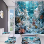 Enchanting Underwater Coral Reef Bathroom Set - Waterproof Shower Curtain, Toilet Lid Cover, Bath Mat, and Contour Mat - Image 3