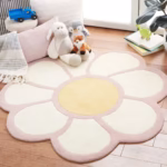 VIKAMA Small Fresh Simple Flowers Round Imitation Cashmere Bedroom Non-Slip Carpet