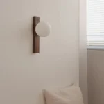 Walnut Wood Milk white Glass Sphere, Wabi-sabi Modern style, Wall light Sconces for Bedroom, Living, Aisle balcony, Bedside - Image 3