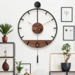 Modern Retro Large Wall Clock With Pendulum Silent Simple Metal Art Wall Decor Clocks For Living Room Bedroom Office Dining Room - Image 4