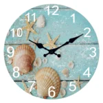 Beach Sea Starfish Shells Blue Wall Clocks Non Ticking for Girl Boy Bedroom Bathroom Kitchen Living Room Office Round Clock