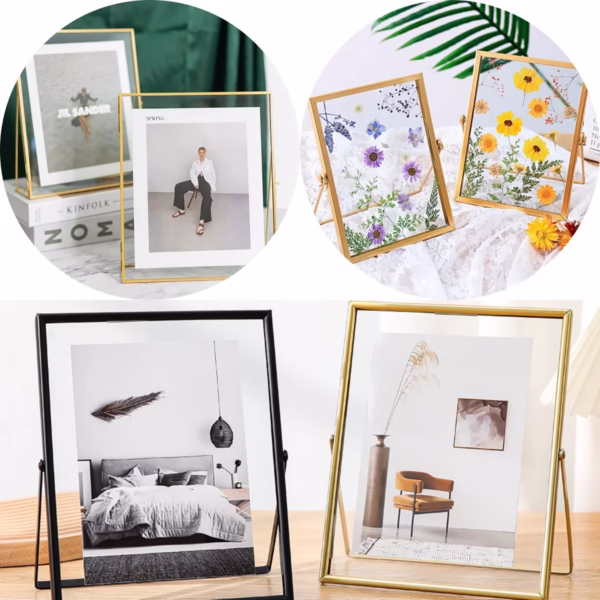 4/6Inch Metal Photo Frame Gold Black Rectangle Acrylic Transparent Surface Folding Picture Frame for Home Desktop Decoration