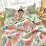 Summer Patchwork Quilt Flower Printed Quilted Bedspread for Beds Single/Queen/King Size Comforter/Duvet for Summer