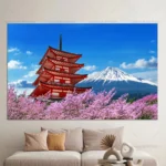 Japan Fuji Mouontain Landscape HD Pictures Canvas Painting Wall Art Pink Cherry Blossoms in Bloom Posters for Room Wall Decor