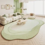 Soft Fluffy Green Area Rugs - Irregular Shape for Cozy Rooms - Image 2