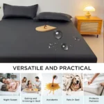 Throw Waterproof Mattress Cover Bed Fitted Sheet Mattress Bedspread Protector Pads Single/Double/King/Queen Full Size Gray/White - Image 2