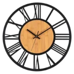 3D Large Wall Clocks Nordic Roman Numerals Retro Round Wood Metal Iron Accurate Silent Hanging Ornament Living Room Decoration - Image 6
