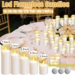 10-240Pcs Wedding LED Flameless Candle Acrylic Cup Pure White Pillar Candle with Battery Powered for Party Concert Outdoor Decor