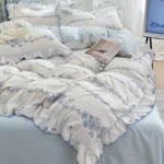 4pcs Korean lace Duvet Cover Set (1*Duvet Cover +1 flat sheet + 2*Pillowcase, Without Core), Fresh Flower Print Bedding Set - Image 3
