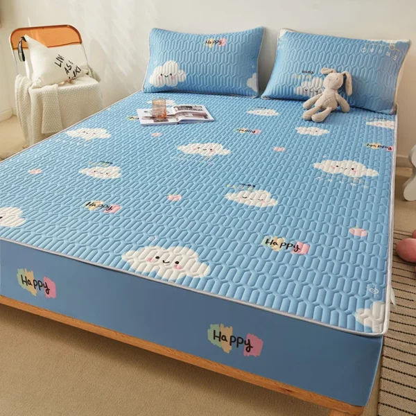 Natural Latex Thickened Summer Mat for Bed Cool Feeling Ice Silk Matress Cover and Pillowcase Soft Breathable Cooling Mat Summer