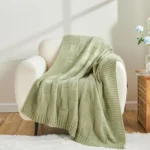 Cozy Bohemian Waffle Knit Blanket - Soft Green Shawl for Comfort