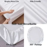 Waterproof Fitted Sheet Bedding Cover Bed Cloth Solid Color Mattress ,Soft Breathable Noiseless Bed Cover Deep Pocket Large size - Image 4