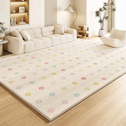 Cozy Cream Plush Rug for Kids - Soft Fluffy Area Mat