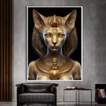 Ancient Egyptian Mythology Catwoman Anubis Golden Sculpture Art Canvas Painting Vintage Animal Wall Poster Print Room Home Decor - Image 2