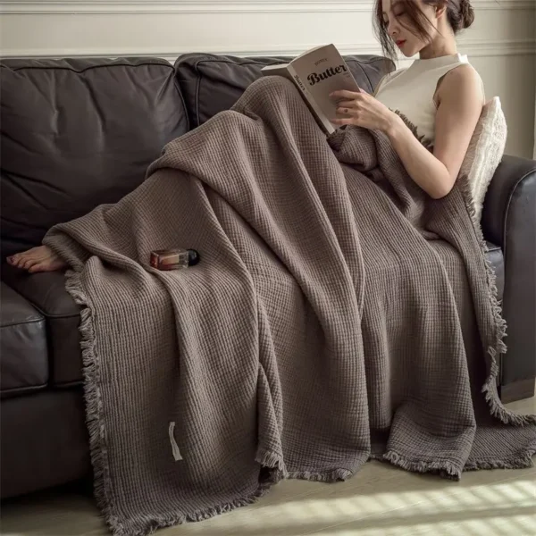 Luxurious Six-Layer Cotton Fringed Blanket for Cozy Comfort