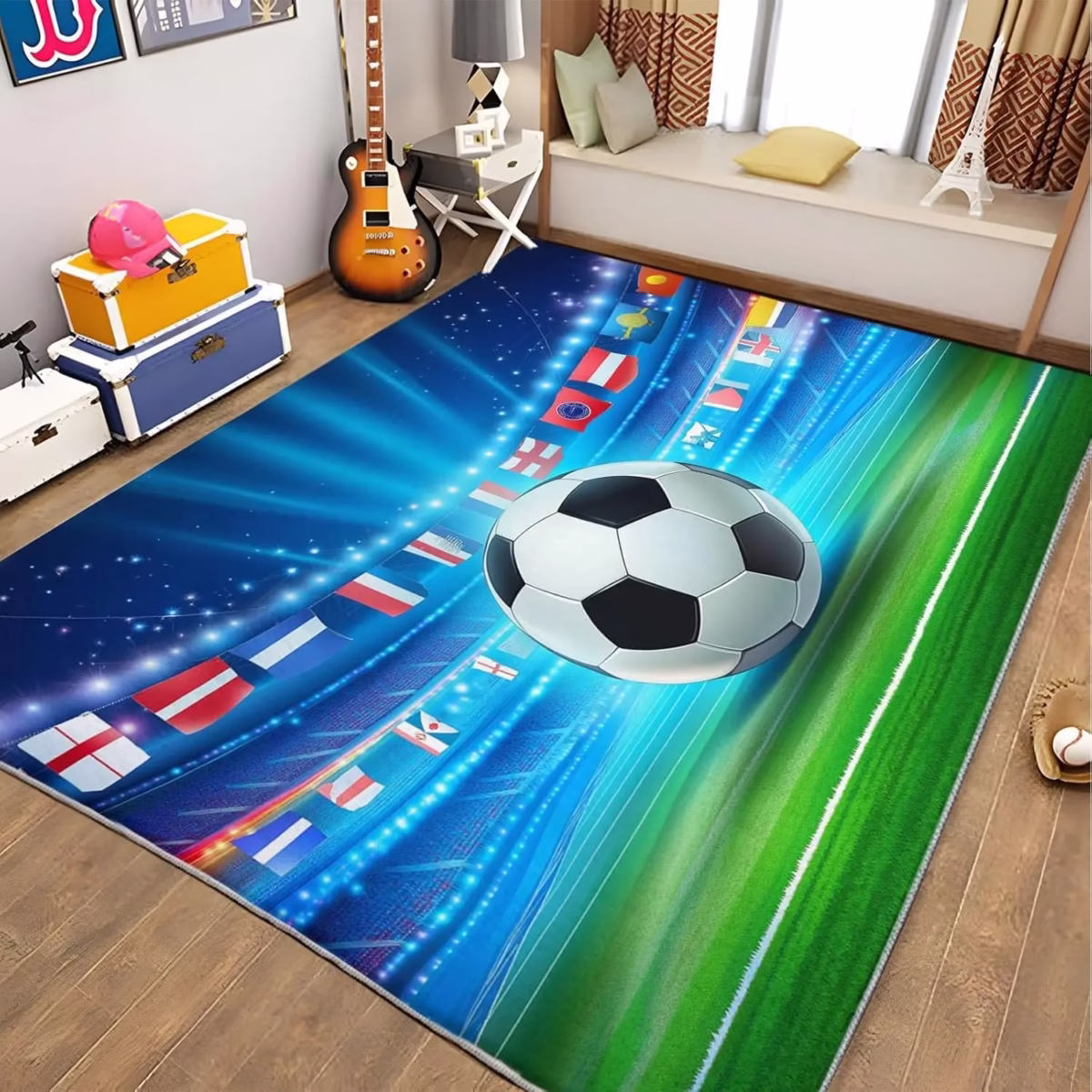 VIKAMA 3D Visual Ball Field Living Room Carpet Home Sports Style Bedroom Bedside Rug Non-Slip Dirt Repellent Manageability - Image 1
