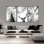 Scandinavian Black and White Tree Branch Print Hunting Posters Deer Antlers Wall Art Woodland Tree Canvas Painting Home Decor - Image 3