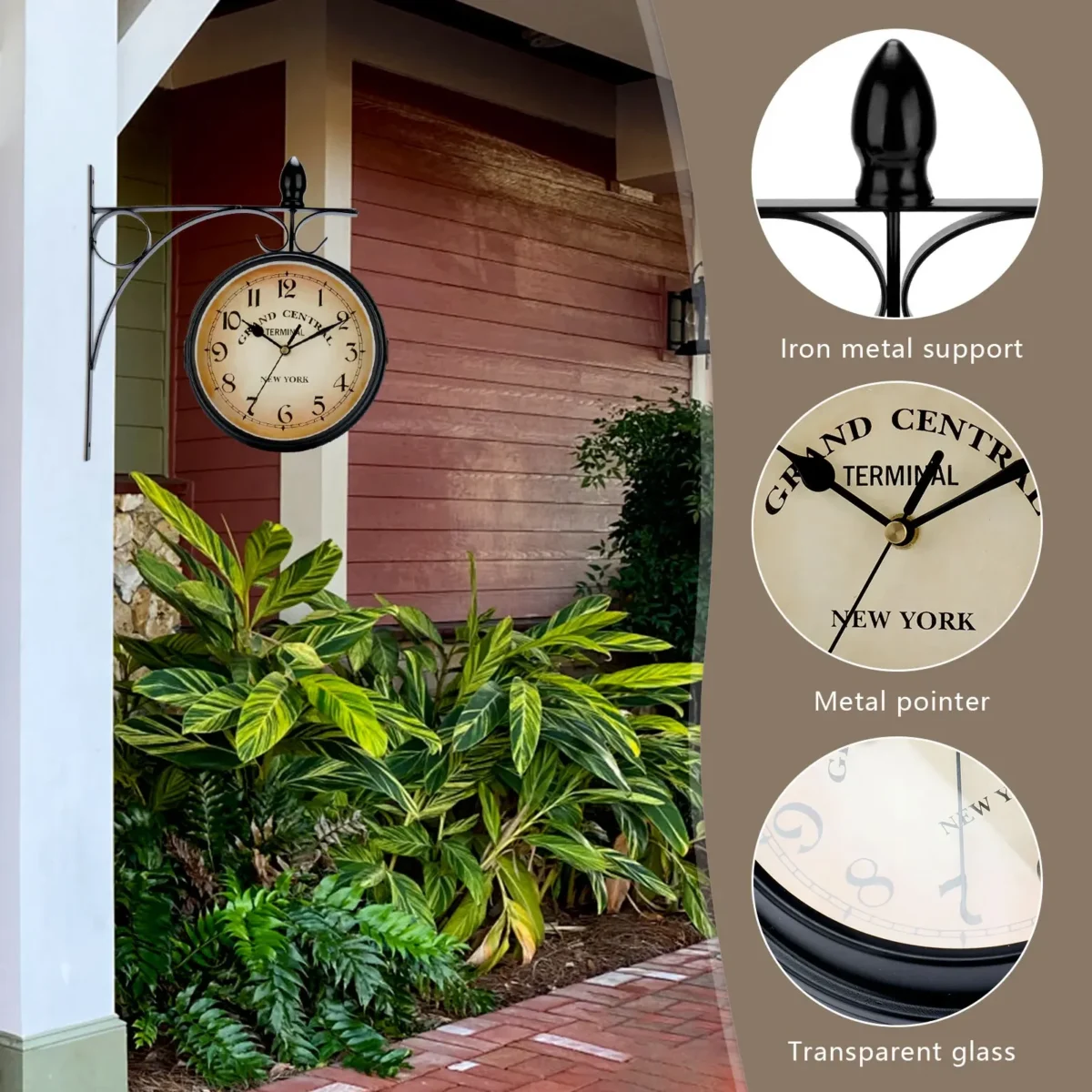 Double Sided Train Station Waterproof Wall Clock For Garden Retro Wrought Iron Metal Wall Clock Silent Indoor Outdoor Decoration - Image 4