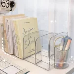 Convenient Clear Acrylic Bookends with Handle Desk Organizer Divided Book Stand Desktop Sorting Rack Study Supplies - Image 2