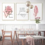 Blush Pink Feather Canvas Painting Inspirational Quote Posters and Prints Love Sign Wall Art Picture for Girls Room Home Decor - Image 3