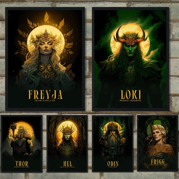 Norse Mythology Twelve Main Gods Canvas Prints Nordic Goddess Freyja Thor Odin Wall Art Posters Painting Living Room Home Decor