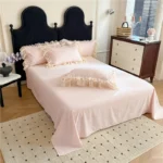 4Pcs Princess Wedding Bedding Set Korean Style Lace Flowers Embroidery Duvet Cover Bed Sheet/Fitted Sheet/Bed Skirt Pillowcases - Image 4