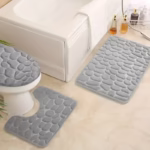 3-Piece Luxury Memory Foam Bathroom Mat Set, Soft Polyester Sponge Coral Plush, Non-Slip, Quick-Drying and Water-Absorbent, with Bathroom Floor Toilet Cover - Image 5