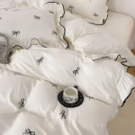 3pcs bow embroidery Bedding set ruffles Duvet Cover Set (1*Duvet Cover + 2*Pillowcase, Without Core)for bedroom guest room - Image 3