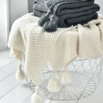 Elegant Knitted Tassel Throw Blanket in Solid Beige & Grey 130 x170 cm - Image 6