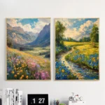 Natural Grassland Floral Scenery Forget Me Not Rose Flower Art Poster Canvas Oil Printing Living Room Bedroom Home Decoration - Image 3