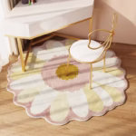 VIKAMA Small Fresh Simple Flowers Round Imitation Cashmere Bedroom Non-Slip Carpet - Image 2