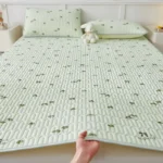 New Printed Natural Latex Filling Summer Mat for Bed Cooling Feeling Silk Thicken Bed Pad and Pillowcase Ice Silk Bed Sheet Set