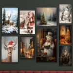 Light Academic Vintage Christmas Canvas Painting Festive Wall Decor Santa Country Farmhouse Winter Landscape Festive Art Posters - Image 2