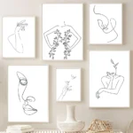 Abstract Woman Face Hands Line Posters Prints Canvas Painting Nordic Minimalist Wall Art Pictures For Living Room Home Decor