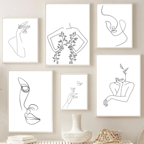 Abstract Woman Face Hands Line Posters Prints Canvas Painting Nordic Minimalist Wall Art Pictures For Living Room Home Decor