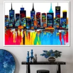 Abstract Bustling City Building Landscape Posters Colorful Watercolor Graffiti Water Surface Ship Art Canvas Painting Home Decor - Image 3