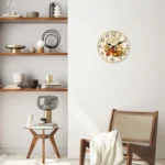 Retro Provence Olive Oil and Tomato Pattern Wooden Wall Clock Living Room Bedroom Kitchen Home Decoration Wall Clock Silent Quartz Clock Holiday Gift 10 Inches 12 Inches 14 Inches 16inch (Without Batteries) - Image 2