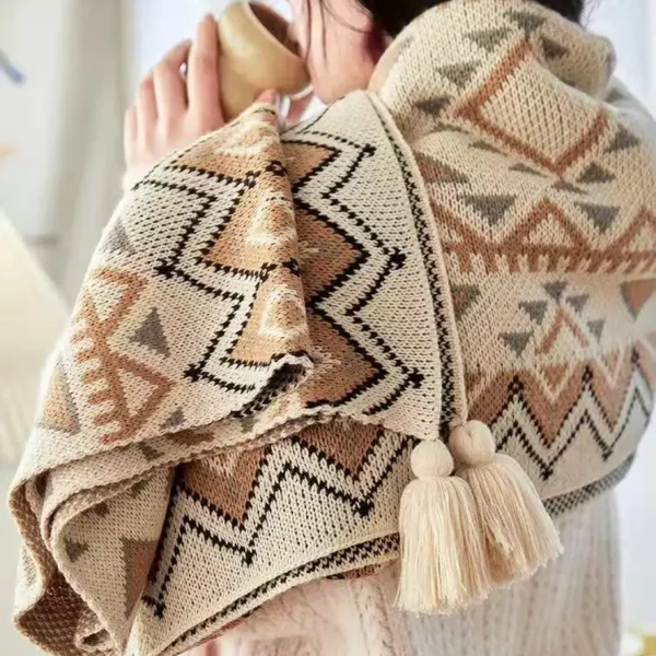 Cozy Bohemian Knitted Blanket with Soft Tassels for All Seasons