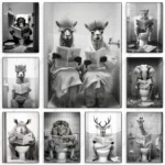 Alpaca Sitting on Toilet Funny Bathroom Animals Poster Print Canvas Painting Wall Art Humour WC Toilet Gift Home Room Decor
