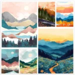 Nature Aesthetics Spring Mountain Flowers Abstract Landscape Illustration Poster Canvas Paintings Wall Art Pictures Home Decor